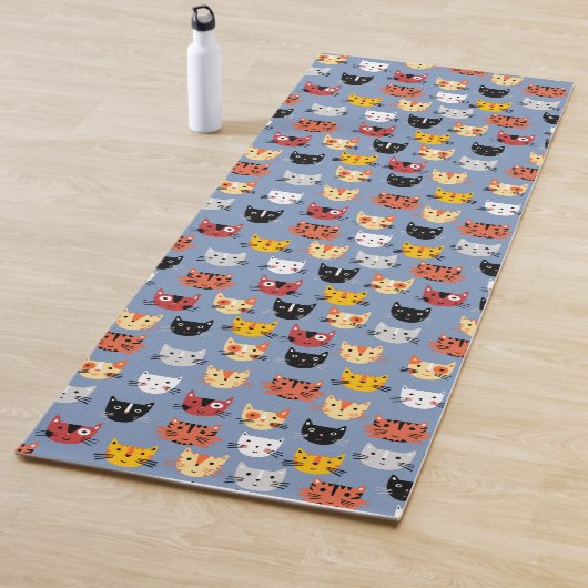 Tapis De Yoga Cute chat Motif bleu (En situation)