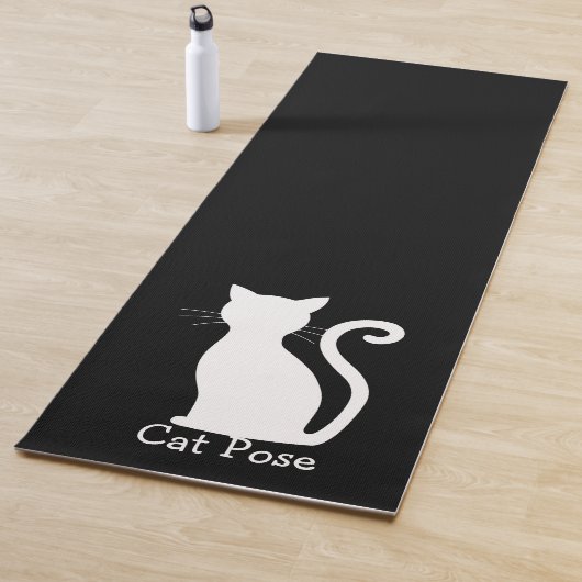 Tapis De Yoga Cute Chat Noir Silhouette Fun Noir et Blanc (En situation)