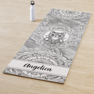 Tapis De Yoga Cute chat Yoga Mat Indien Mandala Art