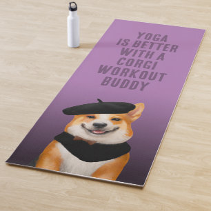 Tapis De Yoga Cute Chic Corgi Chien Portant Beret & Bandana