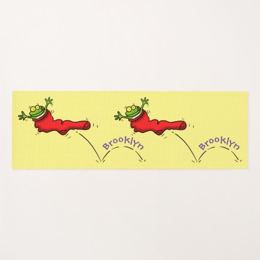 Tapis De Yoga Cute grenouille dans une chaussette rouge saut de (Devant (Horizontal))