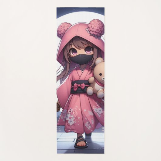 Tapis De Yoga Cute ninja guerrière fille & teddy (Devant)