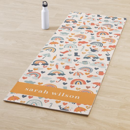 Tapis De Yoga Cute Orange Blue Spring Rainbow Clouds Motif (En situation)