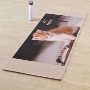 Tapis De Yoga Cute Pale Taupe "Cat Mommy" Orange Kitten