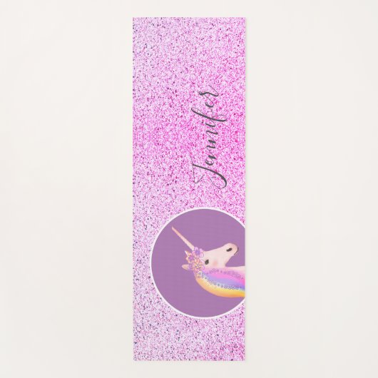 Tapis De Yoga Cute Purple Rose Unicorne Monogramme Enfants (Devant)