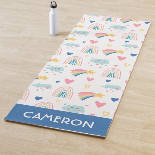 Tapis De Yoga Cute Rainbow Hearts & Clouds Motif (En situation)