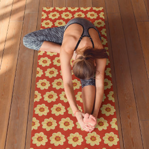 Tapis De Yoga Dahlia jaune motif floral sur rouge