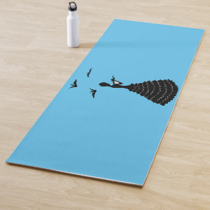 Tapis De Yoga Dame Silhouette Noire en Robe Rouffée Doses Bleu