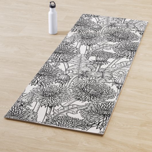 Tapis De Yoga Dandelions, black and white (En situation)