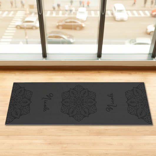 Tapis De Yoga Dark Gray Beautiful Mandala With Custom Name