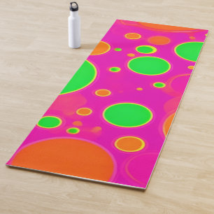 Tapis De Yoga Design circulaire néon rose et vert rétro