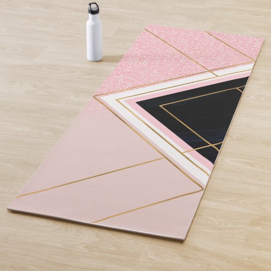 Tapis De Yoga Design géométrique moderne Grilles d'or rose (En situation)