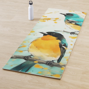 Tapis De Yoga Deux oiseaux assis sur la branche de l'arbre