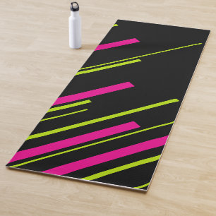 Tapis De Yoga Diagonales en vert citron, rose et noir