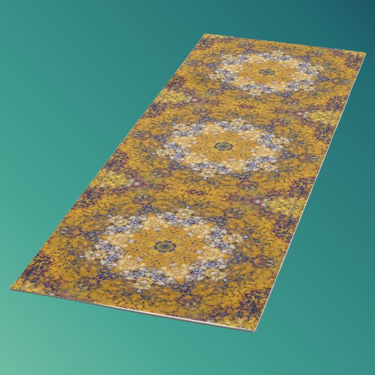 Tapis De Yoga Digital Mandala jaune bleu et blanc