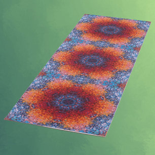 Tapis De Yoga Digital Mandala rouge orange et bleu