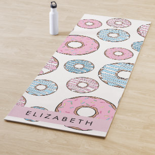 Tapis De Yoga Donuts Roses, Donuts Bleus, Sprinkings, Votre Nom