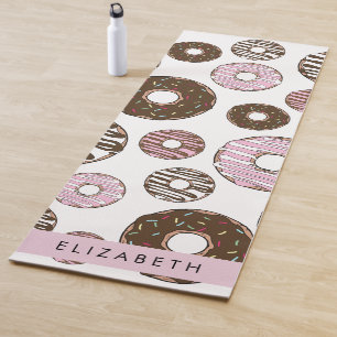 Tapis De Yoga Donuts Roses, Donuts Brown, Sprinkings, Votre Nom