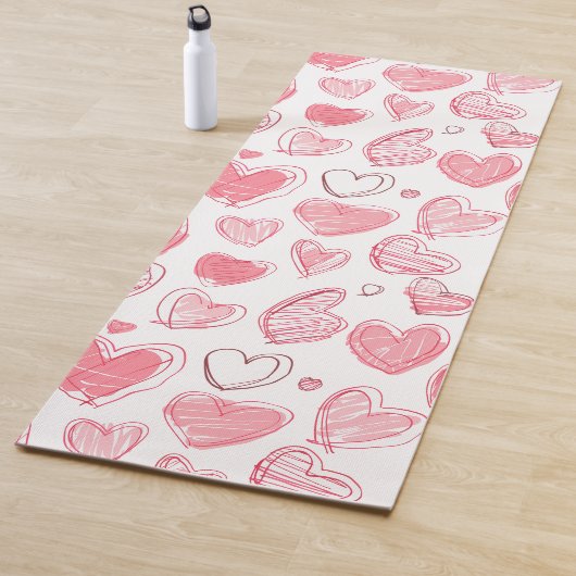 Tapis De Yoga Doodle Hearts On White (En situation)