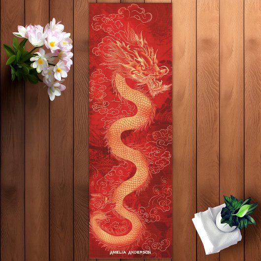Tapis De Yoga Dragon rouge et or