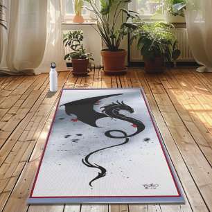 Tapis De Yoga Dragon tribal noir gras rouge et bleu fleurs