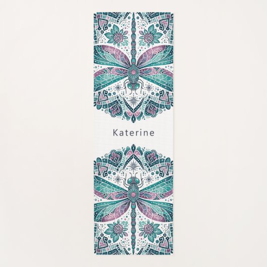 Tapis De Yoga Dragonfly Floral Mandala Meditation Turquoise (Devant)