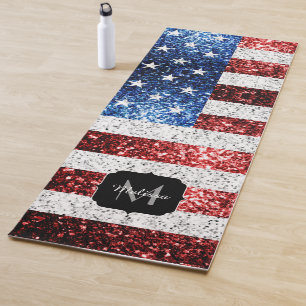 Tapis De Yoga Drapeau américain rouge blanc brillant parties sci