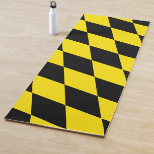 Tapis De Yoga Drapeau diamant de Bavière noire et jaune Motif
