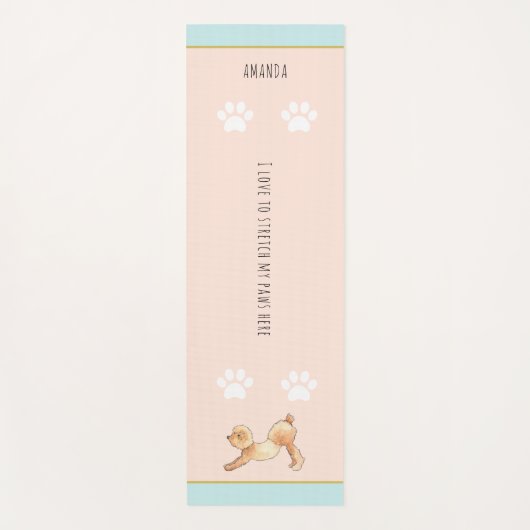 Tapis De Yoga Drôle & mignon chien s'étirant sur rose roux (Devant)
