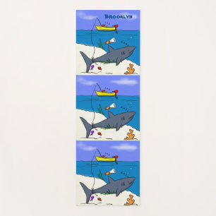 Tapis De Yoga Drôle requin couché et dessin animé de pêche