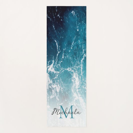 Tapis De Yoga Eau de mer blanche et bleu mousseux abstrait Monog (Devant)