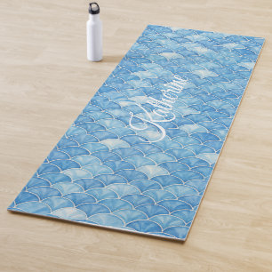 Tapis De Yoga Écaille de Sirène Bleue Tendance Nom Personnalisé