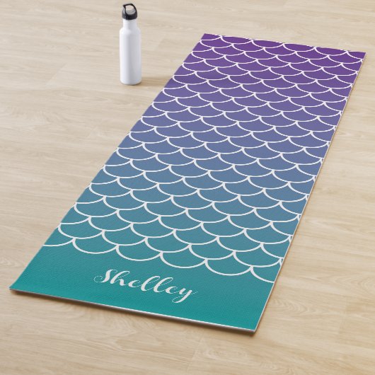Tapis De Yoga Échelle de poisson de sirène Turquoise violette (En situation)