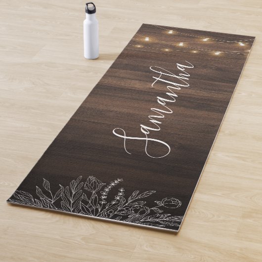 Tapis De Yoga Éclairage à cordes de bois rustique Script personn (En situation)