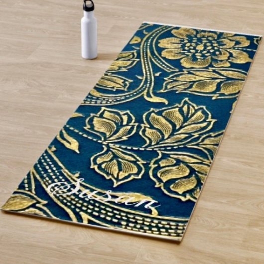 Tapis De Yoga Élégance Bleue Dorée