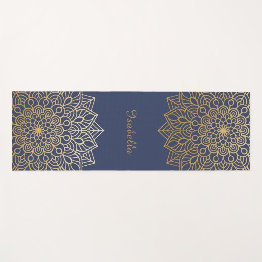Tapis De Yoga Elégant bleu et or Mandala Personnaliser (Devant (Horizontal))
