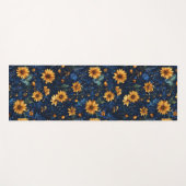 Tapis De Yoga Élégant bleu floral (Devant (Horizontal))