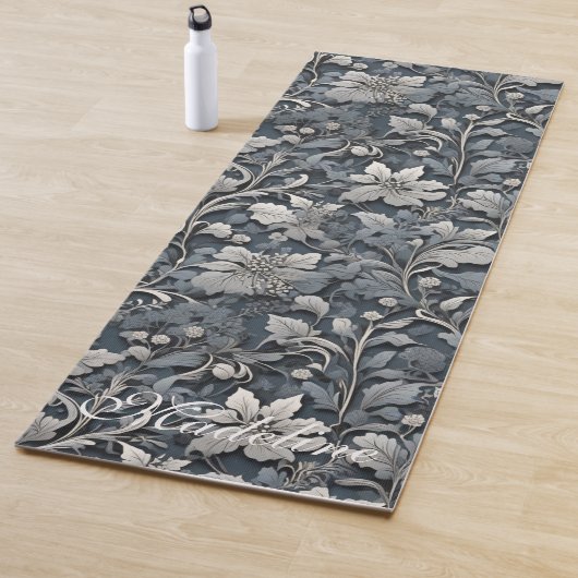 Tapis De Yoga Elégant bleu poussiéreux argent blanc gris gris fl (En situation)