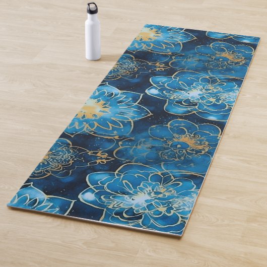 Tapis De Yoga Elegant Boho Blue Gold Floral Mandala (En situation)