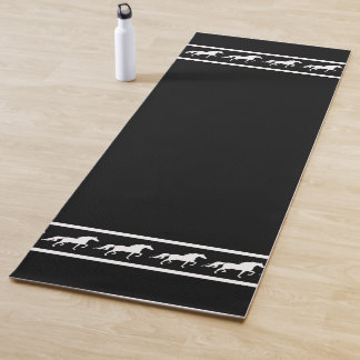 Tapis De Yoga Elegant, Chic White Horses on Black