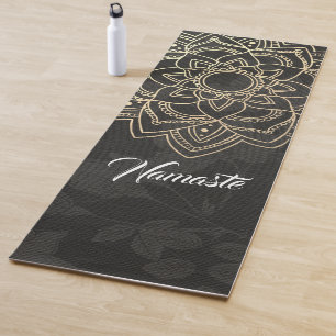 Tapis De Yoga Élégant instructeur YOGA Black Gold Floral Mandala