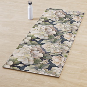 Tapis De Yoga Elégant ivoire rose marine couleur aquarelle fleur
