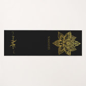 Tapis De Yoga Élégant Lotus Gold Mandala Monogramme noir (Devant (Horizontal))
