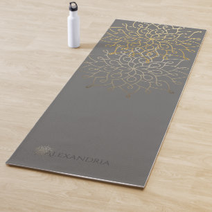Tapis De Yoga Elégant Mandala Gold Grey Personnalisé (1 côté)