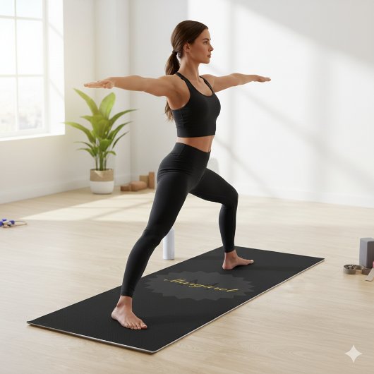 Tapis De Yoga Élégant Mat de Yoga Noir avec nom et initiale