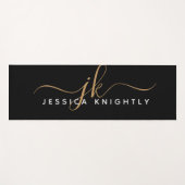 Tapis De Yoga Élégant moderne Script Monogramme Initiales Black  (Devant (Horizontal))