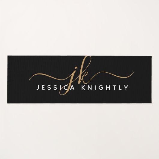 Tapis De Yoga Élégant moderne Script Monogramme Initiales Black (Devant (Horizontal))