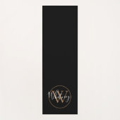 Tapis De Yoga Élégant monogramme en script noir et or (Devant)