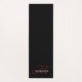 Tapis De Yoga Élégant Monogramme moderne noir rouge (Dos)