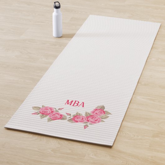 Tapis De Yoga Élégant Monogramme rose Roses Motif rayé (En situation)